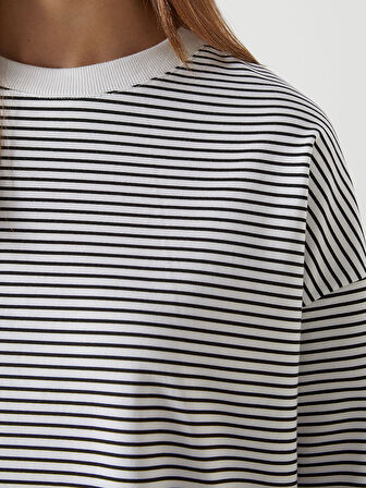 LCW Modest Siyah Çizgili Oversize Kadın Sweatshirt Tunik