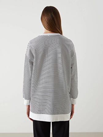 LCW Modest Siyah Çizgili Oversize Kadın Sweatshirt Tunik