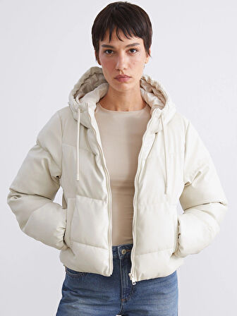 LCW Vision Ekru Kadın Kapüşonlu Düz Şişme Mont