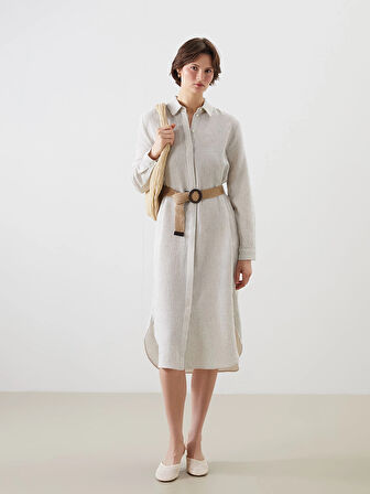 LCWAIKIKI Classic Indigo Çizgili Kadın Gömlek Elbise