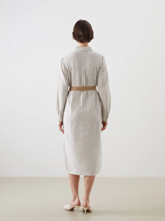 LCWAIKIKI Classic Indigo Çizgili Kadın Gömlek Elbise