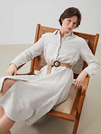 LCWAIKIKI Classic Indigo Çizgili Kadın Gömlek Elbise