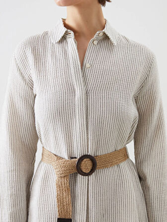 LCWAIKIKI Classic Indigo Çizgili Kadın Gömlek Elbise