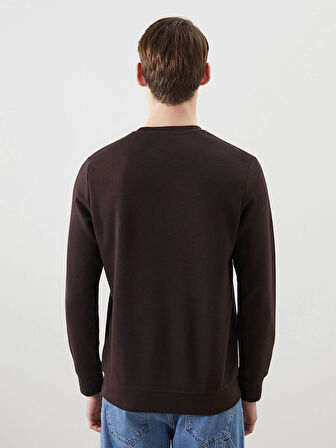 LCWAIKIKI Basic Kahverengi Bisiklet Yaka Uzun Kollu Baskılı Erkek Sweatshirt