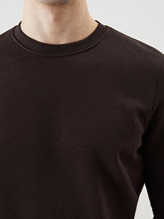 LCWAIKIKI Basic Kahverengi Bisiklet Yaka Uzun Kollu Baskılı Erkek Sweatshirt