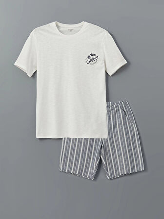 LC WAIKIKI Ekru Standart Kalıp Erkek Şortlu Pijama Takımı