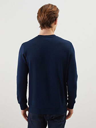 LCWAIKIKI Classic Lacivert Bisiklet Yaka Baskılı Erkek Kalın Sweatshirt