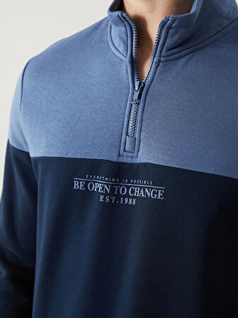 LCWAIKIKI Classic Lacivert Dik Yaka Uzun Kollu Renk Bloklu Erkek Sweatshirt