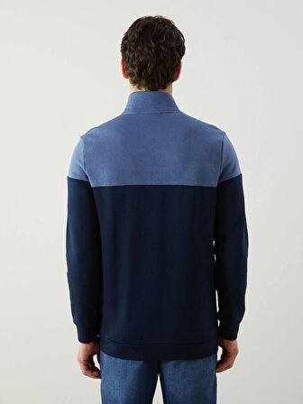 LCWAIKIKI Classic Lacivert Dik Yaka Uzun Kollu Renk Bloklu Erkek Sweatshirt
