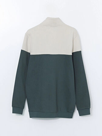 LCWAIKIKI Classic Yeşil Dik Yaka Uzun Kollu Renk Bloklu Erkek Sweatshirt