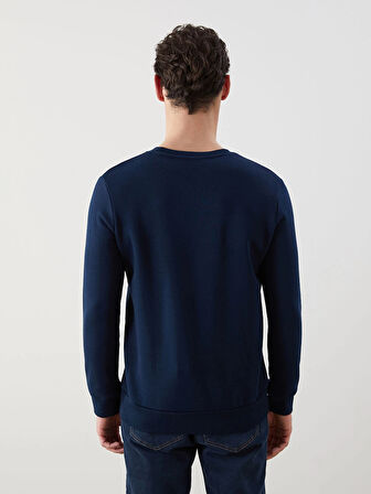 LCWAIKIKI Classic Lacivert Bisiklet Yaka Baskılı Erkek Kalın Sweatshirt