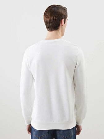 LCWAIKIKI Classic Ekru Bisiklet Yaka Baskılı Erkek Kalın Sweatshirt