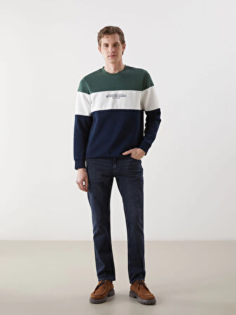 LCWAIKIKI Classic Lacivert Bisiklet Yaka Uzun Kollu Renk Bloklu Erkek Sweatshirt