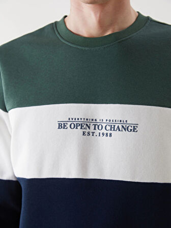 LCWAIKIKI Classic Lacivert Bisiklet Yaka Uzun Kollu Renk Bloklu Erkek Sweatshirt