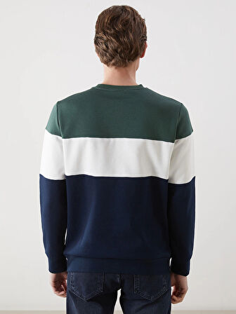 LCWAIKIKI Classic Lacivert Bisiklet Yaka Uzun Kollu Renk Bloklu Erkek Sweatshirt