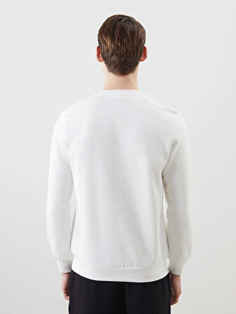 LCWAIKIKI Classic Ekru Bisiklet Yaka Baskılı Erkek Kalın Sweatshirt