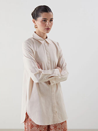 LCW Modest Bej Regular Fit Kadın Gömlek Tunik