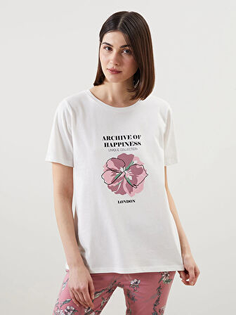 LCW DREAM PEMBE Bisiklet Yaka Çiçekli Kadın Pijama Takımı