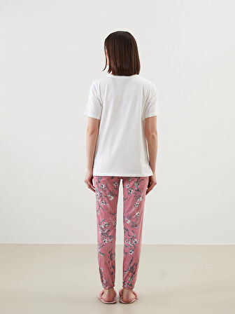 LCW DREAM PEMBE Bisiklet Yaka Çiçekli Kadın Pijama Takımı