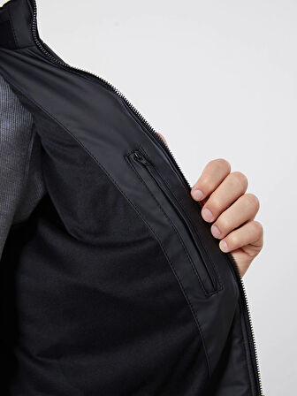 LCW Vision Siyah Slim Fit Dik Yaka Erkek Deri Görünümlü Mont