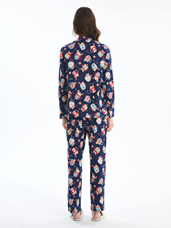 LCW Young LACİVERT Gömlek Yaka Baskılı Kadın Pijama Takımı