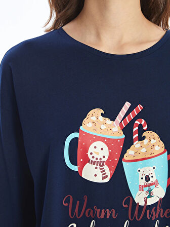 LCW Young LACİVERT Bisiklet Yaka Baskılı Kadın Pijama Takımı