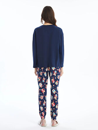 LCW Young LACİVERT Bisiklet Yaka Baskılı Kadın Pijama Takımı