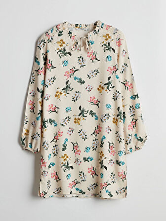 LCW Grace Bej Bağlamalı Yaka Çiçekli Kadın Tunik