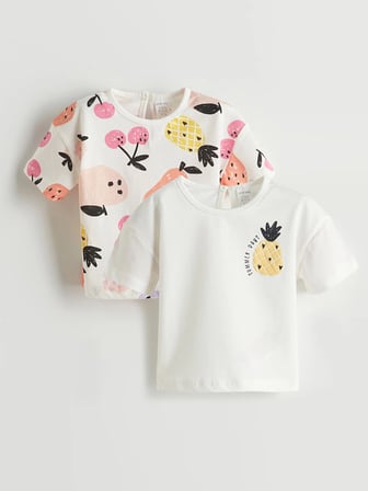 LCW baby Bej Meyve Baskılı Kız Bebek Tişört 2'li