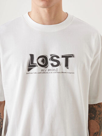 XSIDE Ekru Bisiklet Yaka Kısa Kollu Baskılı Penye Erkek Tişört