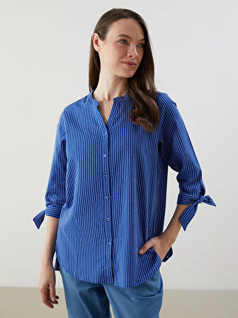 LCW Grace Mavi Çizgili Poplin Kadın Gömlek