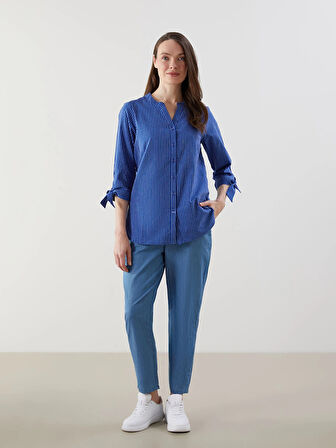 LCW Grace Mavi Çizgili Poplin Kadın Gömlek