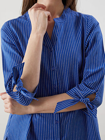 LCW Grace Mavi Çizgili Poplin Kadın Gömlek