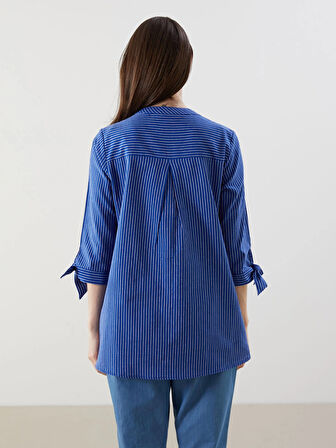 LCW Grace Mavi Çizgili Poplin Kadın Gömlek