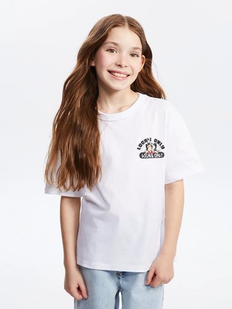 LCW Kids Beyaz Bisiklet Yaka Nostaljik Maymun Baskılı Unisex Çocuk Tişört