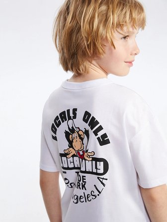 LCW Kids Beyaz Bisiklet Yaka Nostaljik Maymun Baskılı Unisex Çocuk Tişört
