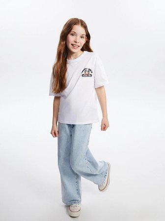 LCW Kids Beyaz Bisiklet Yaka Nostaljik Maymun Baskılı Unisex Çocuk Tişört