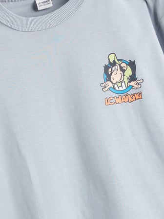 LCW Kids Gri Bisiklet Yaka Nostaljik Maymun Baskılı Erkek Çocuk Tişört