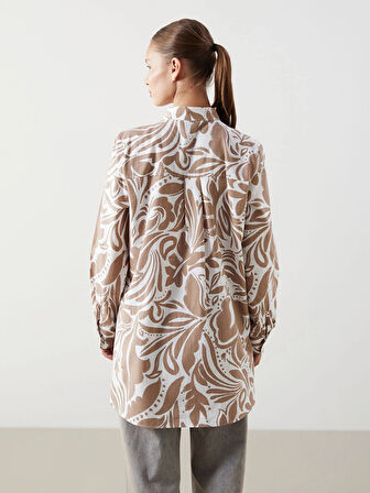 LCWAIKIKI Classic Bej Hakim Yaka Desenli Kadın Gömlek Tunik