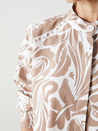 LCWAIKIKI Classic Bej Hakim Yaka Desenli Kadın Gömlek Tunik
