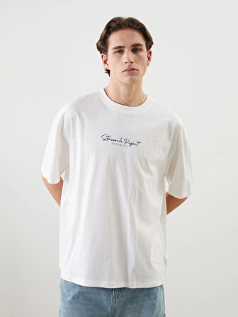 XSIDE Ekru Bisiklet Yaka Baskılı Penye Erkek Tişört