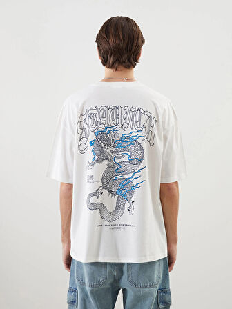 XSIDE Ekru Bisiklet Yaka Baskılı Penye Erkek Tişört