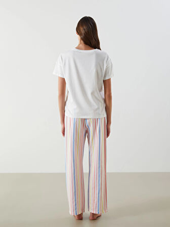 LCW DREAM Mercan Bisiklet Yaka Baskılı Kadın Pijama Takımı