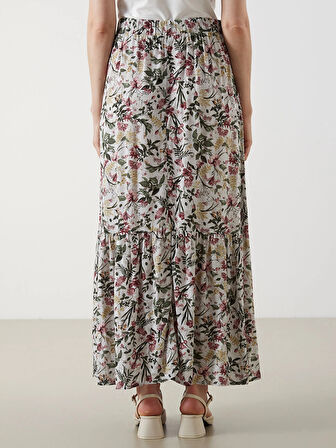 LCW Grace Bej Beli Lastikli Çiçekli A Kesim Etek