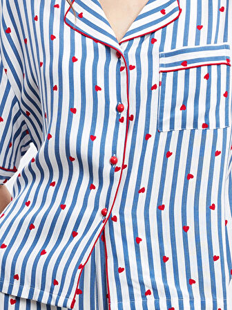 LCW DREAM Indigo Gömlek Yaka Desenli Kadın Pijama Takımı