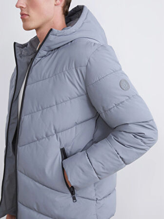 XSIDE Gri Standart Kalıp Kapüşonlu Erkek Şişme Mont