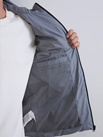 XSIDE Gri Standart Kalıp Kapüşonlu Erkek Şişme Mont