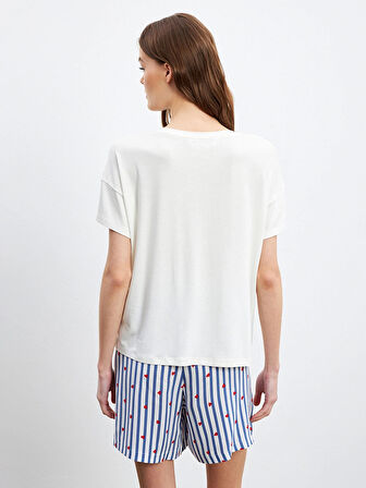 LCW DREAM Indigo Bisiklet Yaka Baskılı Kadın Şortlu Pijama Takımı