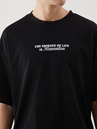 XSIDE Siyah Bisiklet Yaka Baskılı Erkek Tişört