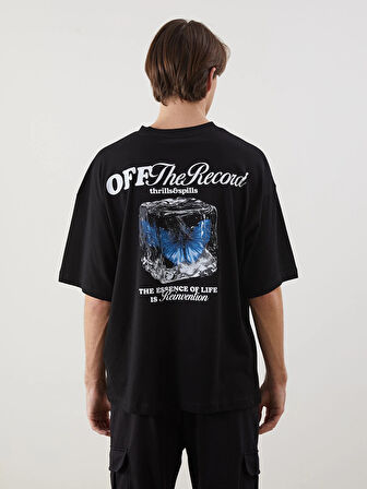 XSIDE Siyah Bisiklet Yaka Baskılı Erkek Tişört